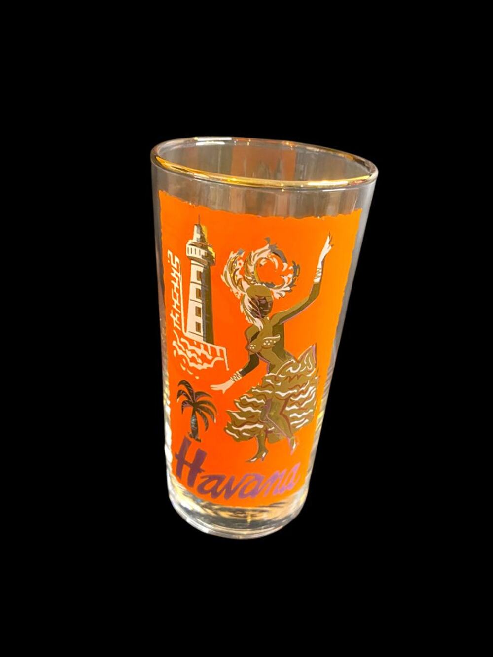 Midcentury Libbey Cities of the World Havana Drinking Glass Tumbler Orange